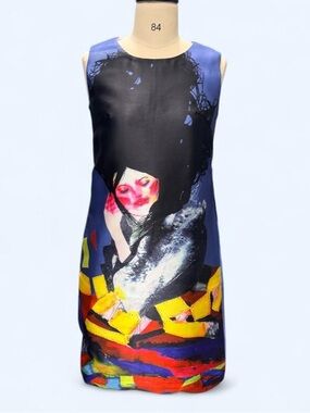 Blue Abstract Print Sleeveless Shift Dress